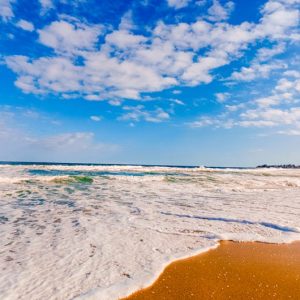Beach Scenery - Vibrant beach scene with waves crashing on shore #35853044